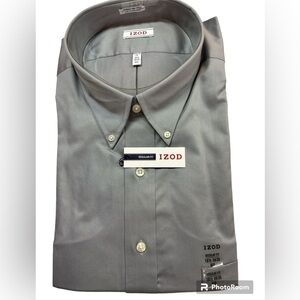 Izod Slate Longsleeve Wrinkle Free Twill Cotton Blend Dress Shirt 18 1/2 - 34/35